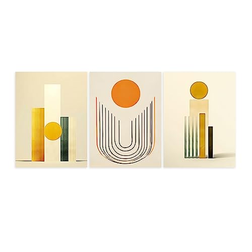 CCWACPP Boho Wandbild für Schlafzimmer Badezimmer 3 teilig Mid Century Modern Leinwanddruck abstraktes minimalistisches Poster Wanddekoration geometrisches Kunstwerk kein Rahmen 50x70 cm x 3 von CCWACPP