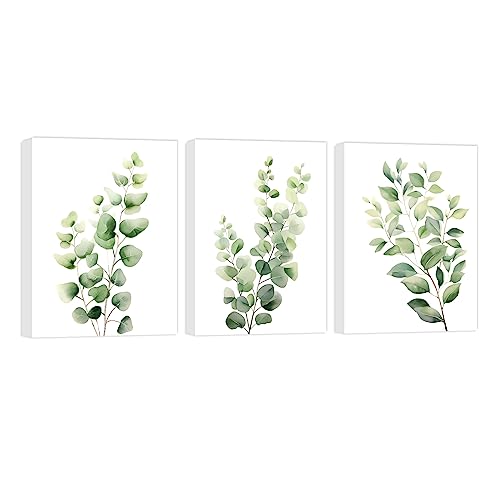 CCWACPP Botanische Pflanzen Wanddrucke 3 teiliges grünes Eukalyptusblatt Bild Leinwand Aquarell Blumenposter minimalistisches Boho Heimwanddekor 30x40 cm x 3 von CCWACPP