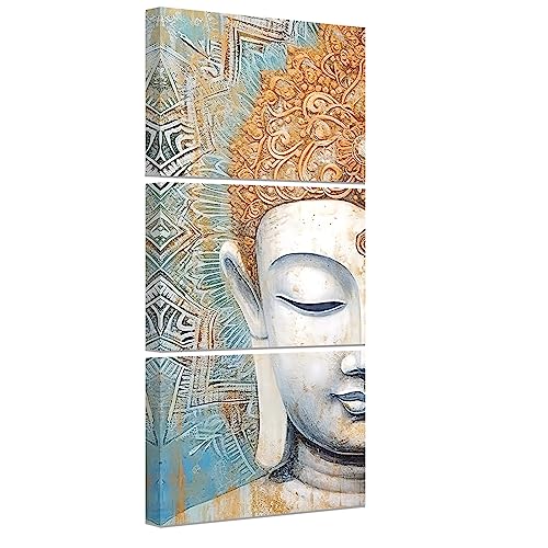 CCWACPP Buddha Leinwanddruck Mandala Blume und Buddha Wandbilder 3 teilig Buddha Kopf Gemälde Spa Yoga Zen buddhistische Meditation Raumdekoration 60x90 cm x 3 von CCWACPP