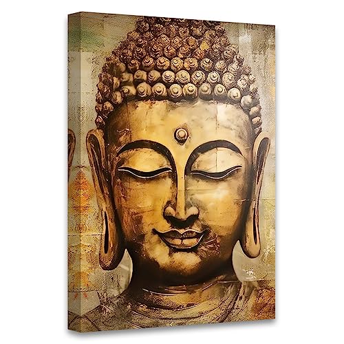 CCWACPP Buddha-Leinwandkunst, Zen-Bild, Wanddekoration, Vintage-Buddha-Statue, Gemälde, Druck, moderne Meditation, Wohnzimmer, Dekorrahmen (Buddha – 4, 30 x 45 cm) von CCWACPP