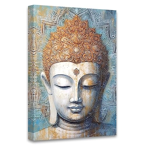 CCWACPP Buddha-Zen Leinwand-Kunst, Mandala-Blume, Bild, Gold-Buddha-Statue, Gemälde, Druck, modernes Kunstwerk, Wohnzimmer-Dekorrahmen (Buddha – 3, 75L x 50B cm) von CCWACPP