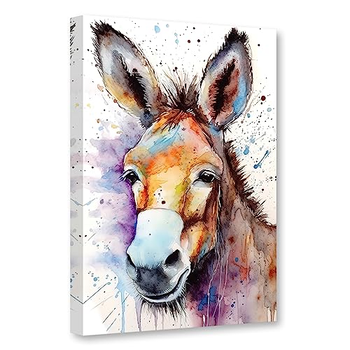 CCWACPP Bunte Tier-Wandkunst, Aquarell, Esel, Leinwanddruck, abstrakte Tiere, Portraitbild, Zuhause, Bauernhaus, Kunstwerk, Dekorrahmen (Donkey – 5, 60 x 90 cm) von CCWACPP