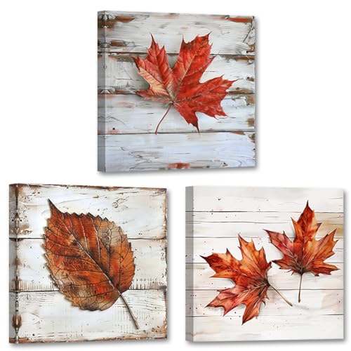 CCWACPP Herbst-Leinwandbild 3 Paneele Ahornblatt-Bilder Druck Herbst-Wanddekoration rustikale Bauernhausküche Erntedank-Dekor gerahmt (30x30cmx3) von CCWACPP