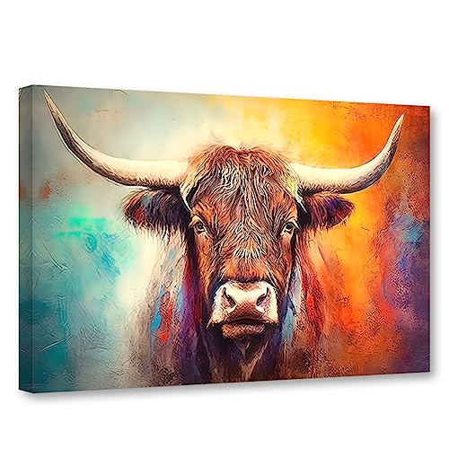 CCWACPP Hochlandkuh Tier Leinwand Wanddruck bunte Hochlandrinder Bilder Malerei abstrakte Tiere Kunstwerk Dekor 70x105 cm von CCWACPP