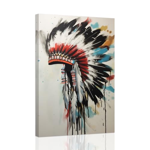 CCWACPP Indianer Wanddrucke Aquarell Indianergemälde Häuptlinge Federkopfschmuck Leinwandbilder Südwest Kunstwerk Heimdekoration gerahmt (B, (50.00 x 75.00 cms)) von CCWACPP