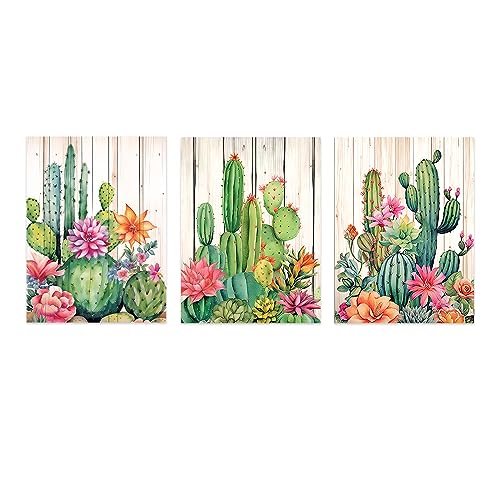 CCWACPP Kaktus Leinwand Wandkunst 3-teiliges mexikanisches Badezimmerbild Boho grüne Pflanze Kunstdrucke Sukkulenten Gemälde für Heimdekoration von CCWACPP