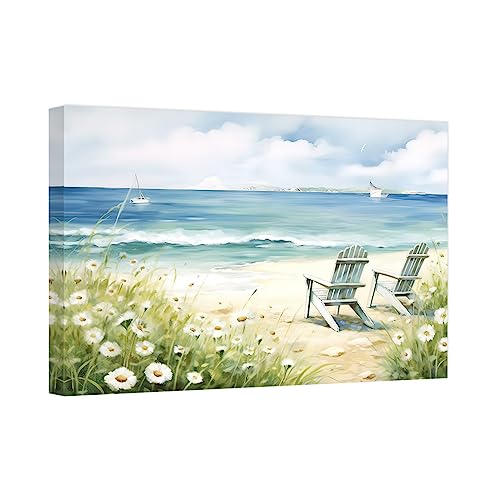 CCWACPP Küstenstrand Leinwanddruck Strandkorb Wandbilder abstrakte Meereslandschaft Gemälde für Badezimmer Zuhause Schlafzimmer Dekoration 40x60 cm von CCWACPP