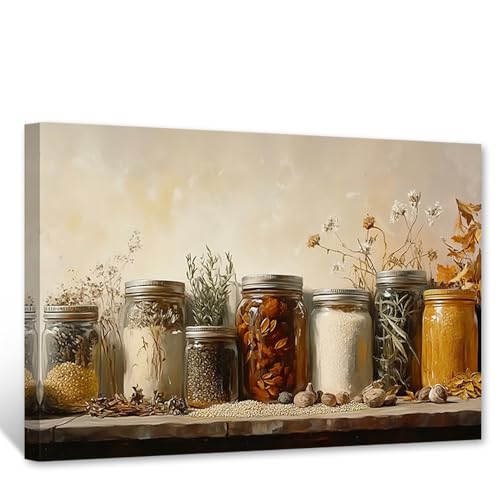 CCWACPP Leinwandbild mit Bauernhofküche Vintage-Stil Bauernhaus-Wanddekoration Gewürzbilder Druck ländliche Landschaftsmalerei Esszimmer- und Küchendekor gerahmt (40.00 x 60.00 cms) von CCWACPP