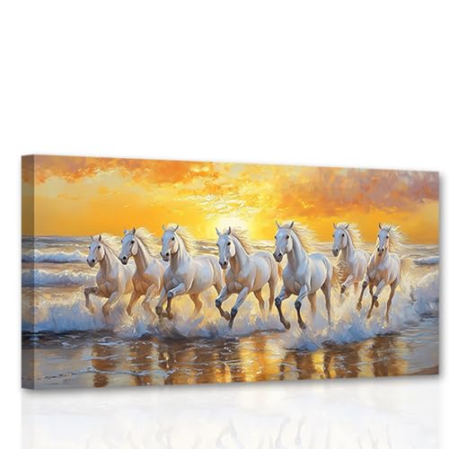 CCWACPP Leinwandbild mit laufendem Pferd Wildtierbilder 7 Pferderennen Gemälde Druck Wildtier-Poster großes Wohnzimmer- und Bürodekor gerahmt (50L x 100B cm) von CCWACPP