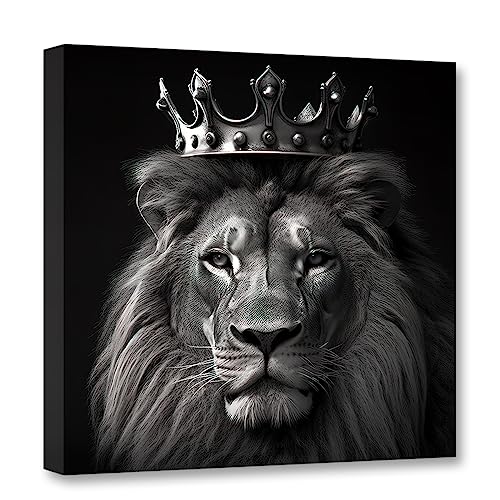 CCWACPP Löwe Bild Wanddekoration Schwarz Weiß Tier Leinwanddruck Löwe mit Krone Malerei Löwenkopf Porträt Poster Wanddekoration 80x80 cm von CCWACPP