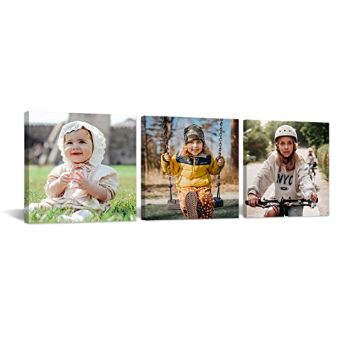 CCWACPP Personalisierte 3 Foto Leinwanddrucke benutzerdefinierte Familienhundeporträts Hochzeitswandbilder Drucke auf Leinwand individuelle Wanddekoration Geschenke Mit Rahmen 30x30 cm x 3 von CCWACPP