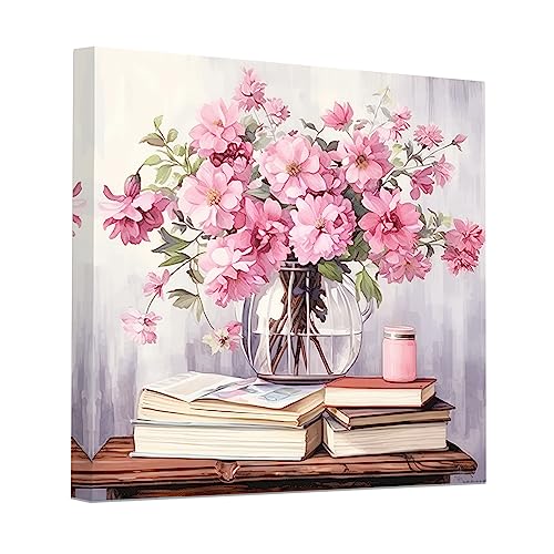 CCWACPP Rosa Blumen Leinwanddruck rustikales Blumenbild Wanddekoration Vintage Blumenpflanzengemälde Poster Schlafzimmer Badezimmer Dekor 45x45 cm von CCWACPP