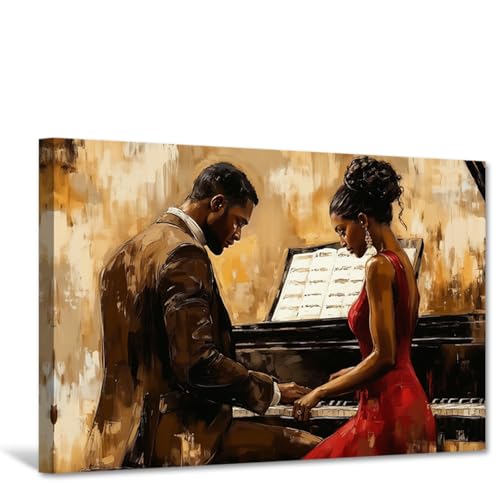 CCWACPP Schwarze Musik-Wandkunst afroamerikanische Musik-Dekoration Jazz-Leinwandkunst schwarze Paarbilder Musikposter Klassenzimmer- und Büro-Dekor gerahmt (60.00 x 90.00 cms) von CCWACPP