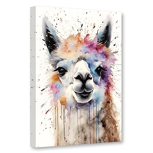 CCWACPP Tier Alpaka Leinwand Wandkunst Bunte Tier Bild Aquarell Tiere Porträts Malerei Druck Modern Kinderzimmer Dekor Rahmen (Alpakas - 7, 40 x 60 cm) von CCWACPP