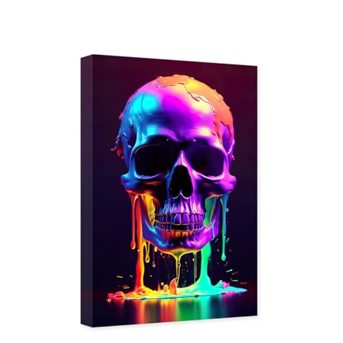 CCWACPP Totenkopf-Leinwand-Kunst, bunte Skelett-Bilder, Wanddekoration, Totenkopf-Gemälde, Druck, modernes Kunstwerk, Wohnzimmer-Dekor, Rahmen von CCWACPP