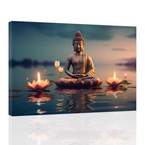 CCWACPP Zen Bilder Buddha Gemälde mit Lotusblumen Leinwand Wanddekoration Spa Kunstdrucke für Badezimmer Meditation Yoga Zimmer buddhistische Wanddekoration gerahmt (D, (70.00 x 105.00 cms)) von CCWACPP