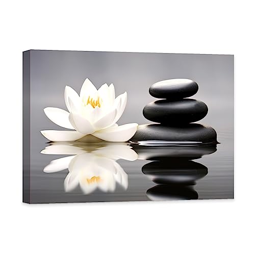 CCWACPP Zen Leinwand Wanddruck weißes Lotus Wandbild Blumen Stein Spa Gemälde Schlafzimmer Badezimmer Yoga Meditation spirituelle Raum Wanddekoration 30x45 cm von CCWACPP