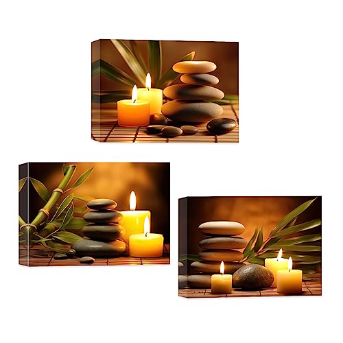 CCWACPP Zen Leinwand Wanddrucke 3 teiliges Bild mit brennenden Kerzen und Zen Steinen für Yoga Spa Meditation spirituelle Raumdekoration Badezimmer 30x40 cm x 3 von CCWACPP