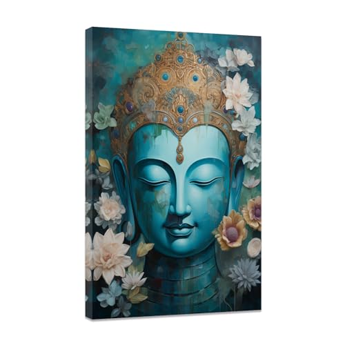 CCWACPP Zen Leinwand Wanddrucke Buddha Statue mit Lotusblume Bilder Spa Badezimmer Kunstwerk spiritueller Yoga Raum buddhistische Meditation Wanddekoration gerahmt (A (30.00 x 45.00 cms)) von CCWACPP