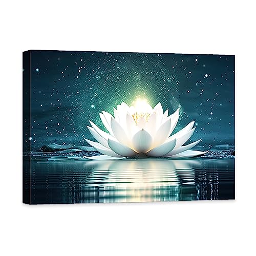 CCWACPP Zen Wanddekoration weiße Lotusblumen Leinwandgemälde Blumenbild Spa Wanddruck Yoga Meditation spirituelle Raumdekoration 30x45 cm von CCWACPP