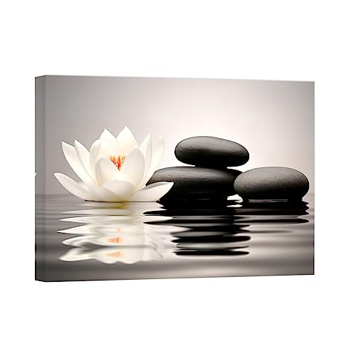 CCWACPP Zen Wanddruck weiße Lotusblumen und Steine Spa Bild Leinwand Badezimmer spirituelles Yoga Meditationsraum Wanddekoration 40x60 cm von CCWACPP