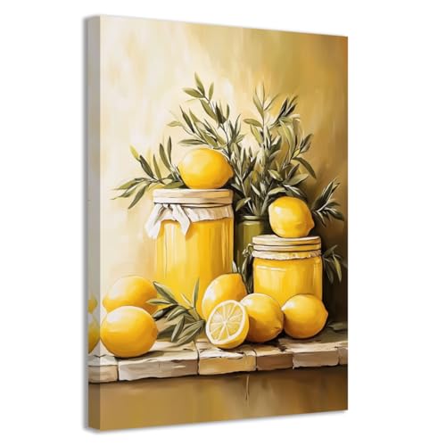 CCWACPP Zitronen WandgemäldeVintage Küchen WanddekorationZitrusfrüchte BilderLeinwanddruckeKüchen KunstwerkGelbBauernhaus EsszimmerSpeisekammer Dekor gerahmt (30 x 45 cms) von CCWACPP