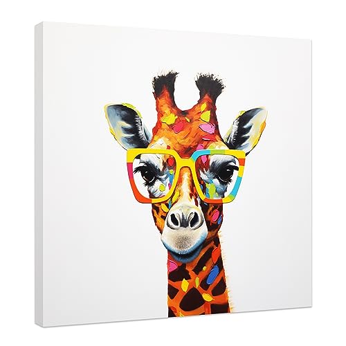 Lustige Tier-Wandkunst, bunte Giraffe, Bild, Leinwanddrucke, Aquarell, Badezimmer, Kinderzimmer, Kinderzimmer, Heimdekoration, gerahmt (Giraffe – 2, 30,5 x 30,5 cm) von CCWACPP