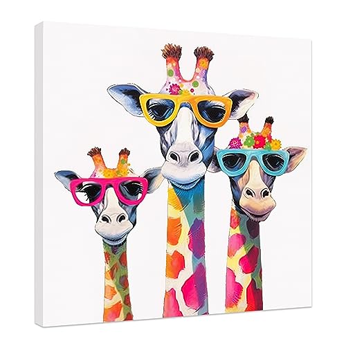 CCWACPP Lustige Tier-Wandkunst, bunte Giraffe, Bild, Leinwanddrucke, Aquarell, Badezimmer, Kinderzimmer, Kinderzimmer, Heimdekoration, gerahmt von CCWACPP