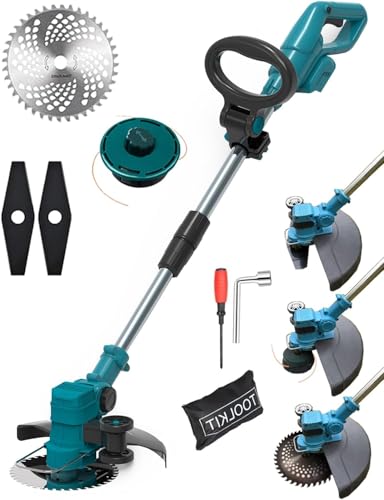 Akku Rasentrimmer für Makita-Akku mit 3 Klingentypen Bürstenlose Rasentrimmer, Radkantenschneider Mit Teleskopgriff und Winkelverstellung, 3-in-1 Freischneider akku Für Garten,Rasen (ohne Akku) (blue) von CCXBDY