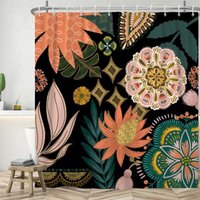 180L x 180Hcm Boho-Duschvorhang, Böhmen-Rosa-Blumen-Duschvorhang, grünes Blatt, Badvorhang, Anti-Schimmel, wasserdicht, waschbar, Badezimmervorhang von CCYKXA