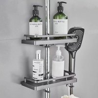 2er-Set Duschregal Badezimmer Duschaufbewahrung ohne Bohren mit Seifenschalenhaken und Wandhandtuchhalter Rostfreier selbstklebender grauer Halter von CCYKXA