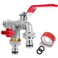 3/4 Zoll (20/27) Premium-Doppel-Wasserhahn aus Messing, rost- und frostbeständig + 2 x kostenlose Schlauchanschlüsse Für Garten, Waschmaschine, von CCYKXA