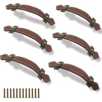 6 Stück Schubladengriffe aus Leder, 128 mm, Vintage-Koffergriff, Schrankmöbelgriff mit Schrauben, Braun - Ccykxa von CCYKXA