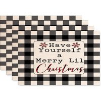 Buchstabe)Weihnachts-Tischsets, 4er-Set, waschbarer Leinenstoff, hitzebeständig, rechteckig, mit Karomuster, Dekoration, 45 x 30 cm - Ccykxa von CCYKXA