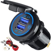 CCYKXA (Blue1)Quick Charge 3.0 USB-Autoladegerät-Steckdosenadapter mit Schalter 12 V/24 V 36 W für Marine, Boot, Motorrad, LKW von CCYKXA