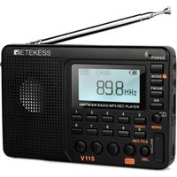 CCYKXA (Schwarz) V115 Tragbares Radio, kleines wiederaufladbares Radio, FM AM SW, Batterien und Netz, TF-Karte, Recorder, MP3, Sleep-Timer, von CCYKXA