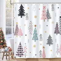 CCYKXA 2-teiliger rosa Duschvorhang mit Weihnachtsbaum-Motiv, Winterkiefer-Karomuster – wasserdicht, waschbar, schimmelresistentes Polyestergewebe CCYKXA 2-teiliger rosa Duschvorhang mit Weihnachtsbaum-Motiv, Winterkiefer-Karomuster – wasserdicht, waschbar, schimmelresistentes Polyestergewebe von CCYKXA