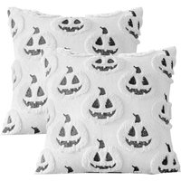 CCYKXA 2er-Set Halloween-Kissenbezüge, lustige Geister und Kürbisse, 45 x 45 cm, Halloween-Dekoration für Sofa, Schlafzimmer und Party (weiß) von CCYKXA
