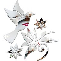 CCYKXA Acryl-Spiegel-Wandaufkleber – Friedenstaube und Blumen mit Olivenzweigen zur Wanddekoration – Reflektierende Aufkleber zum Selbermachen von CCYKXA