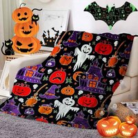CCYKXA Halloween-Decke, die im Dunkeln leuchtet, orangefarbene Decke mit Kürbis-/gruseligem Fledermaus-Aufdruck, die im Dunkeln leuchtet, Sofadecke CCYKXA Halloween-Decke, die im Dunkeln leuchtet, orangefarbene Decke mit Kürbis-/gruseligem Fledermaus-Aufdruck, die im Dunkeln leuchtet, Sofadecke von CCYKXA