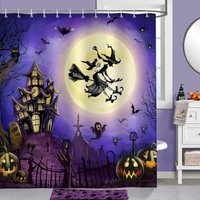 CCYKXA Halloween Duschvorhang Schloss Mond Hexe Badvorhang Polyestergewebe Anti-Schimmel Wasserdicht Waschbar Badezimmervorhang 180x180cm mit 12 CCYKXA Halloween Duschvorhang Schloss Mond Hexe Badvorhang Polyestergewebe Anti-Schimmel Wasserdicht Waschbar Badezimmervorhang 180x180cm mit 12 von CCYKXA