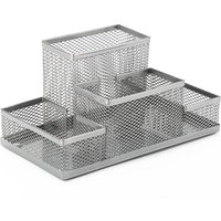CCYKXA Silberner Schreibtisch-Organizer, Schreibtisch-Stifthalter, Bleistifttopf, Metall-Tisch-Organizer Schreibtischablage mit Netz-Notizhalter von CCYKXA