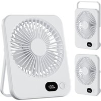 Ccykxa - 1 Stück Weißer Mini-Tischventilator, Tragbarer Ventilator Mit 3600 mAh Wiederaufladbarem Akku, Leise, 5 Geschwindigkeiten, 180° Neigbar, Für von CCYKXA