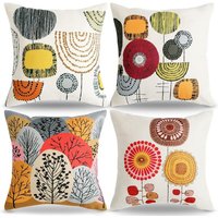 4PCS Cushion Cover 45 x 45 Bohemian Abstract Flower Cushion Four Seasons Sofa Cushion Red Linen Pillowcase Decorative Cover for Sofa Home Living Room von CCYKXA
