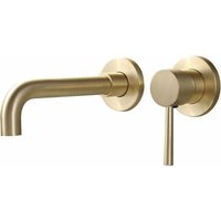 Ccykxa - Gold-Waschtischarmatur, massives Messing, Wandmontage, Badezimmer-Waschtischarmatur, gebürstetes Messing, drehbarer Auslauf, Ccykxa - Gold-Waschtischarmatur, massives Messing, Wandmontage, Badezimmer-Waschtischarmatur, gebürstetes Messing, drehbarer Auslauf, von CCYKXA