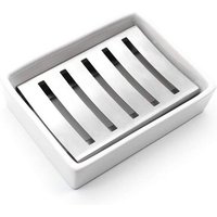 Ccykxa - Keramik-Seifenschale, Edelstahl-Seifenschale für Badezimmer und Dusche, doppelschichtige Seifenkiste mit Abfluss von CCYKXA