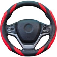 Leder-Lenkradbezug für Auto – Universal-Lenkradbezug 37–38 cm, Schwarz, atmungsaktiver, rutschfester Lenkradbezug, Rot - Ccykxa von CCYKXA