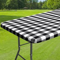 Ccykxa - Rechteckige Tischdecke, Gingham-Schwarz-Weiß-Kunststoff-Tischdecke mit elastischen Kanten, wasserdichter Flanell-Tischschutz für Esszimmer, von CCYKXA