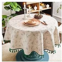 Ccykxa - Runde Tischdecke aus Leinen und Baumwolle mit Blumenmuster, waschbare runde Tischdecke mit Fransen, kleine runde Anti-Flecken-Tischdecke zum von CCYKXA