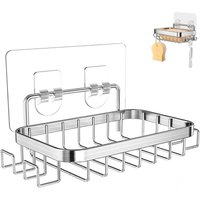 Ccykxa - Selbstklebender Edelstahl-Seifenhalter mit 4 Haken, quadratischer Duschseifenhalter, wandmontierter Seifenhalter ohne Bohren, Ccykxa - Selbstklebender Edelstahl-Seifenhalter mit 4 Haken, quadratischer Duschseifenhalter, wandmontierter Seifenhalter ohne Bohren, von CCYKXA